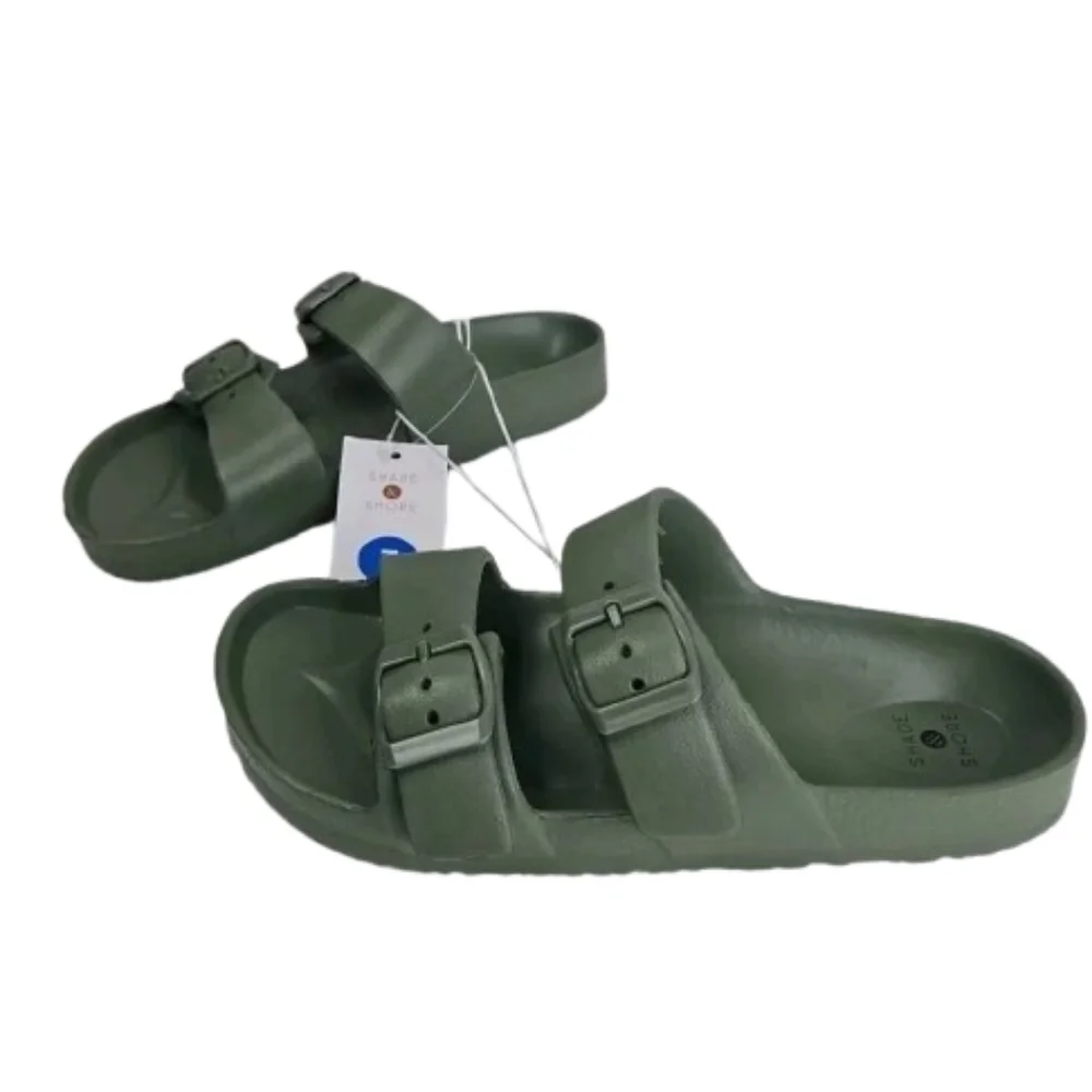 Shade & Shore Men's Sandals Casual  Foam Slip On Green Buckle Strap Size 7